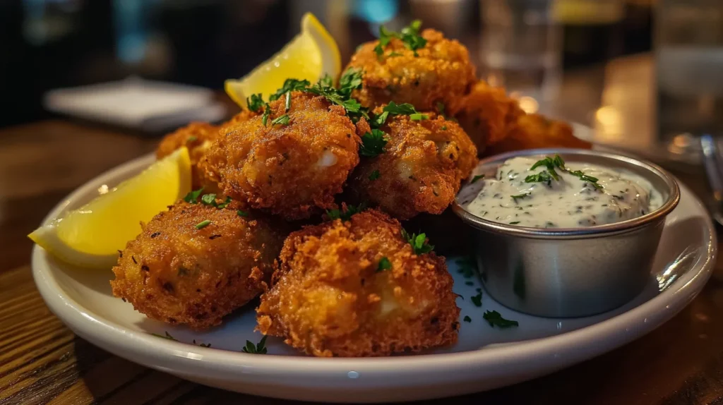 Lion’s Mane mushroom crab cakes served with tartar sauce.