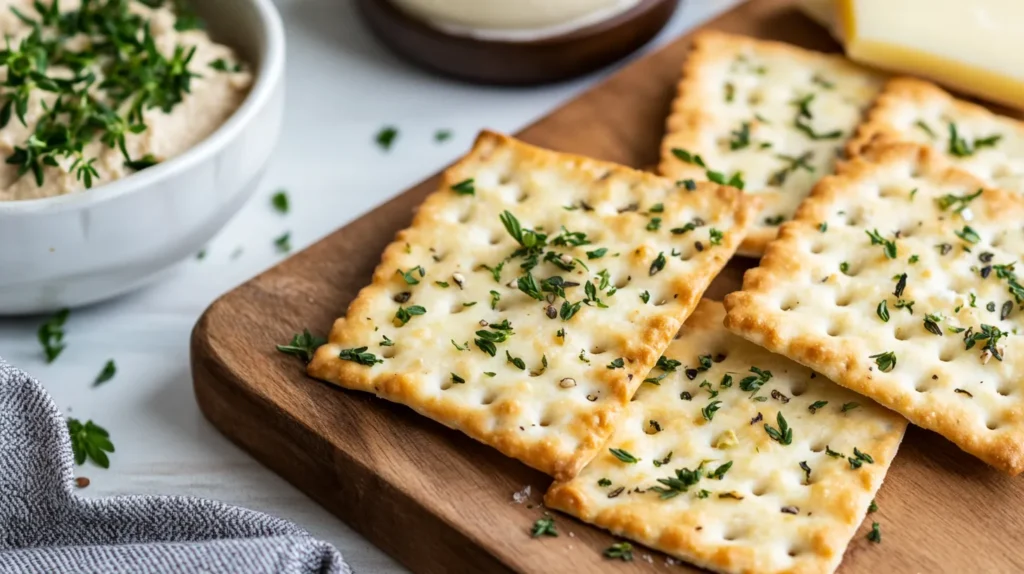  Sourdough crackers with herbs and hummus.  